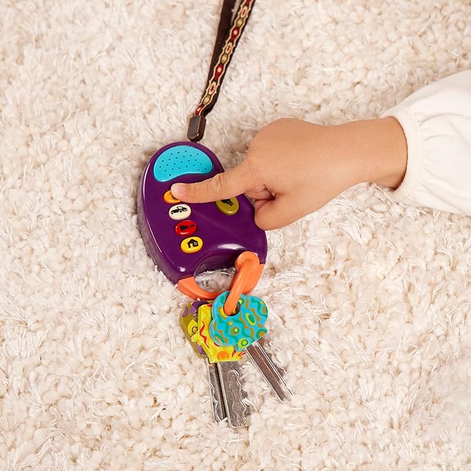 B. toys – Toy Car Keys – Key Fob with Lights & Sounds – Interactive Baby Toy – Pretend Keys for Babies, Toddlers – 10 Months + – FunKeys – Purple