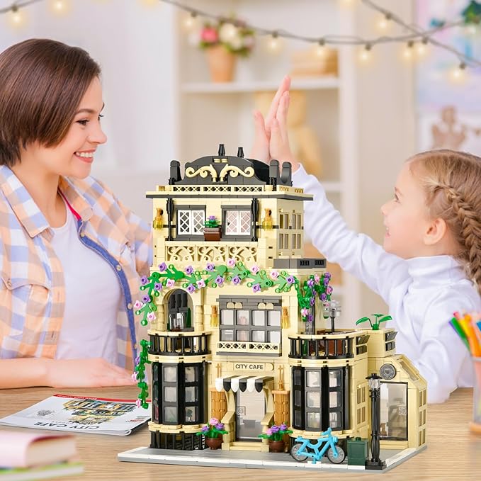 Flowers City Coffee Shop Building Sets for Adult,Cafe House Architecture Collection Toys with LED,Home Office Decor Model,Christmas Birthday Gift for Boys Girls 8+(1443PCS)