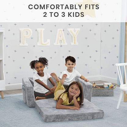 Serta Perfect Sleeper Extra Wide Convertible Sofa to Lounger - Comfy 2-in-1 Flip Open Couch/Sleeper for Kids, Grey