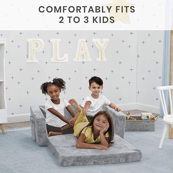 Serta Perfect Sleeper Extra Wide Convertible Sofa to Lounger - Comfy 2-in-1 Flip Open Couch/Sleeper for Kids, Grey