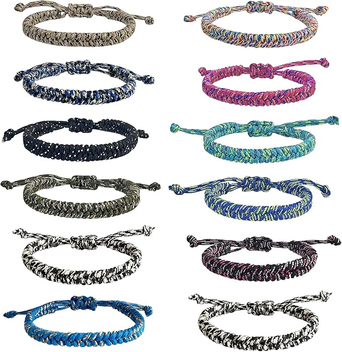 12 pcs Braided Friendship Bracelets for Teen Girls Woven Paracord Bracelets Set Valentines Exchange Gifts Easter Basket Fillers for Teen Teenager Birthday Christmas Party Favors