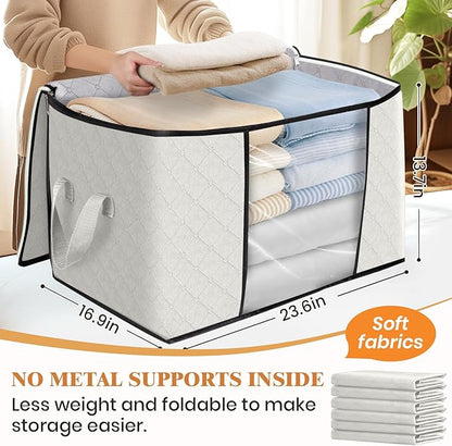 Fab totes 24 Gallons Clothes Storage, Foldable Thick Fabric Blanket Storage Bags, Containers for Organizing Bedroom, Closet, Clothing, Comforter, Organization with Handle (4 Pack,Ivory)