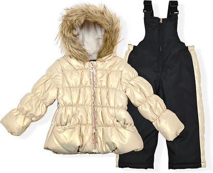 Arctic Quest Little Girls Bib Snow Pants and Ski Jacket Water-Resistant Snowsuit For Kids Winter Jacket For Girls