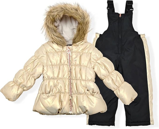 Arctic Quest Little Girls Bib Snow Pants and Ski Jacket Water-Resistant Snowsuit For Kids Winter Jacket For Girls