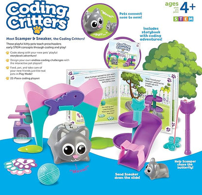 Learning Resources Coding Critters Scamper & Sneaker - 22 Pieces, Ages 4+ Educational Learning Games, Screen-Free Early Coding Toy for Kids, Interactive STEM Coding Pet