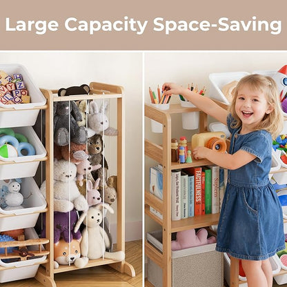 Toy Storage Organizer with Bookshelf and Stuffed Animal Storage - Kids Playroom Organization with Shelves and 12 Toy Bins - Toddler Living Room Toy Box for Lego - Nursery Bedroom Decor Essentials