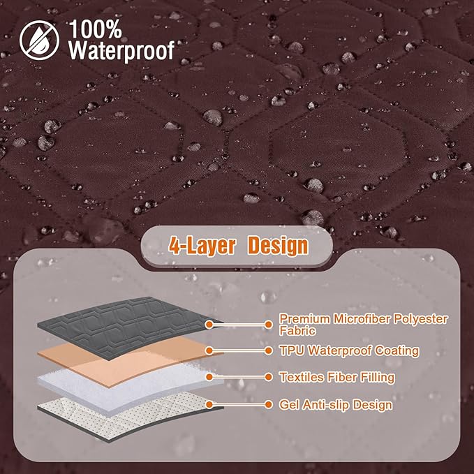 VANSOFY Loveseat Recliner Cover with Console 100% Waterproof Sofa Slipcovers Non-Slip Reclining Couch Cover Split Sofa Covers Furniture Protector for Pets, Dogs(Coffee)