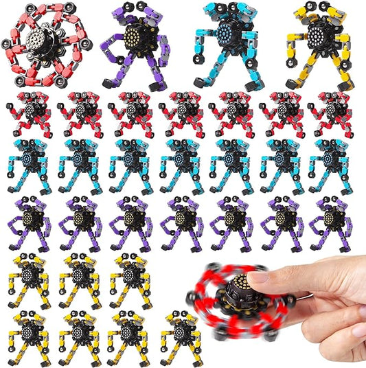 Transformable Fidget Spinners 32 Pcs for Kids and Adults Stress Relief Sensory Toys for Boys and Girls Fingertip Gyros for ADHD Autism for Kids Easter Basket Stuffers Gifts (Fingertoy-32pc)