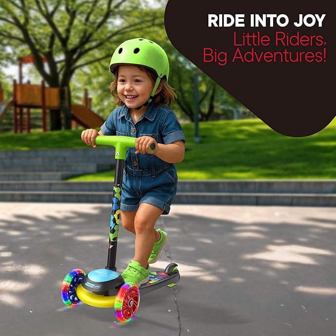 3 Wheel Scooter for Kids, Smooth Light Up LED Front Wheels, Wide Anti Slip Deck, Rear Foot Brake, Easy Lean to Steer Maneuvering, Indoor & Outdoor Ride On Toys for Ages 2 Up,