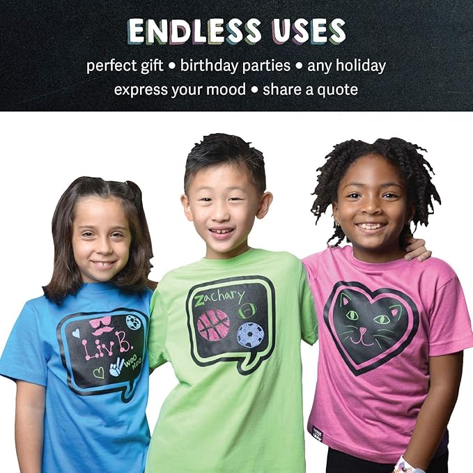 Green Speech Bubble Chalkboard Short Sleeve T-Shirt Kit for Kids with 3 Markers and 1 Stencil (Youth X-Small)