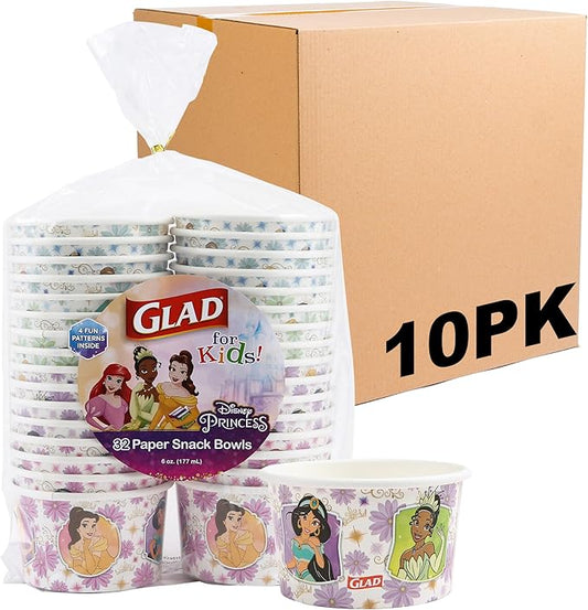 Glad for Kids Princess 6oz Paper Snack Bowls, Lids Not Included | Princess Paper Snack Bowls, Kids Snack Bowls | 6oz Paper Snack Bowls, 32 Count - 10 Pack