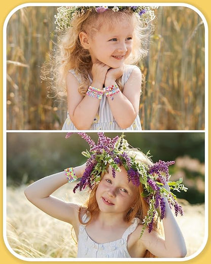 60 pcs Colorful Kids Friendship Bracelet Sets, Stackable Elastic Cute Beaded Bracelets Princess Pretend Play Bracelet Preppy Bracelets Bulk Set for Women Gift