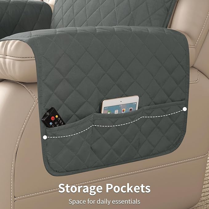 CHUN YI Recliner Chair Cover, Non-Slip Recliner Covers, Washable Lazy Boy Recliner Covers with Pockets, Water Resistant Recliner Slipcover for Pets (Dark Grey, Small Recliner)