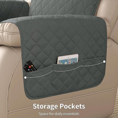 CHUN YI Recliner Chair Cover, Non-Slip Recliner Covers, Washable Lazy Boy Recliner Covers with Pockets, Water Resistant Recliner Slipcover for Pets (Dark Grey, Small Recliner)