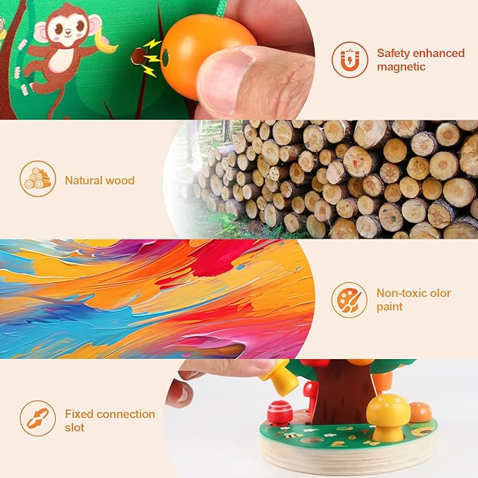 INIFEIDALA Montessori Toys for 3 4 5 6 Year Old - Wooden Sensory Toy for Toddlers - Shape Sorting Puzzle for Fine Motor Skills - Apple Picking Magnetic Tree Toy,Hand-Eye Coordination,Color Recognition