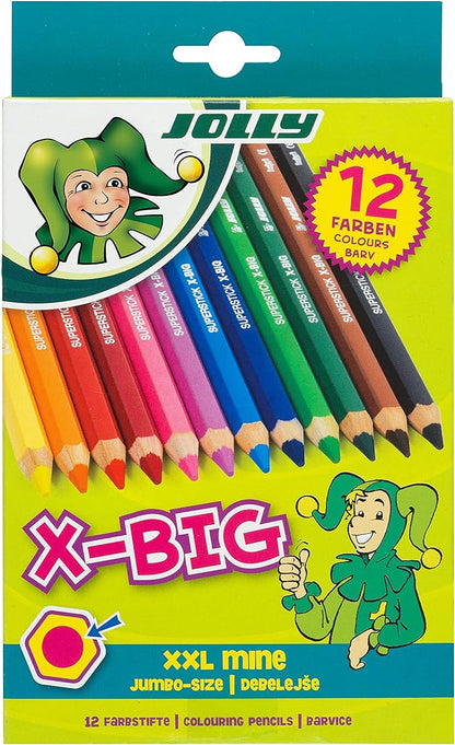 JOLLY X-Big Jumbo Colored Pencils; Set of 12, Perfect for Special Needs, Art Therapy, Early Learners