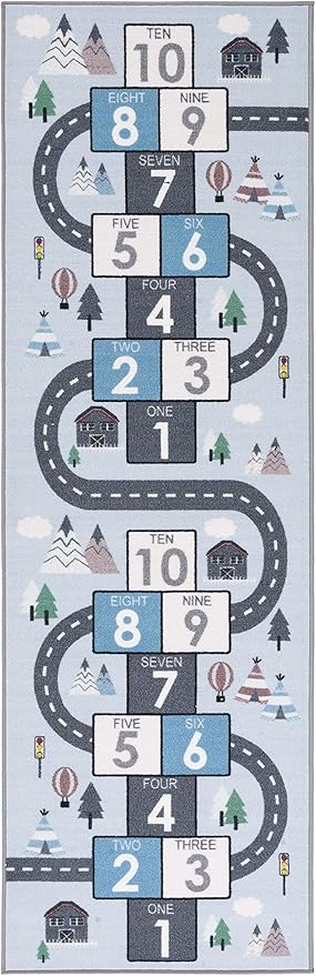 SAFAVIEH Kids Playhouse Collection Runner Rug - 2'2" x 8', Grey & Blue, Non-Shedding Machine Washable & Slip Resistant Ideal for High Traffic Areas for Boys & Girls in Playroom, Bedroom (KPH226F)