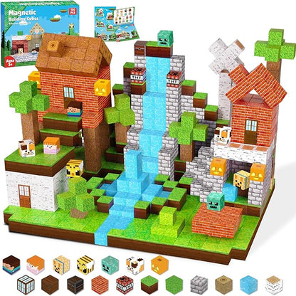 Magnetic Blocks - 150 PCS Build Magnetic Windmill Falls Homes - Magnetic Toys for Montessori Toddler Christmas Birthday Gifts - STEM Sensory Toys for 3 4 5 6 7 8 9 10 Year Old Boys & Girls