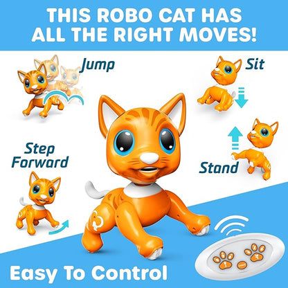 Power Your Fun Robo Pets Cat Toy for Girls and Boys - Remote Control Robot Toy Interactive Hand Motion Gestures, Smart STEM Programmable Treats Toys, Walking, Dancing Robot Pet Cat for Kids