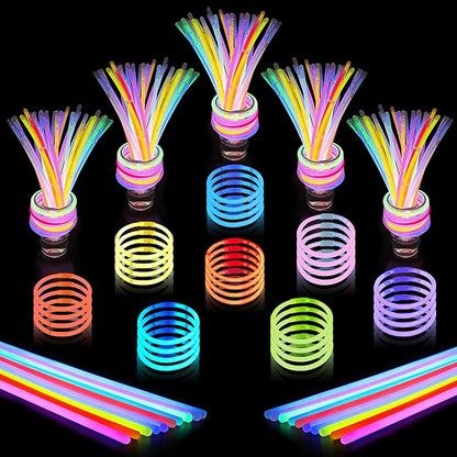 GemPrime 100 Pcs Glow Sticks Bulk Party Pack – 8” Glow in the Dark Party Supplies & Party Favors Pack for Glow Bracelets & Glow Necklaces – 100 Connectors for Christmas, Concerts & Birthdays