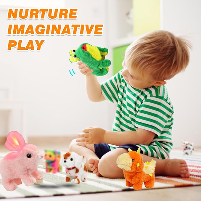 Hopearl Walking Cow Interactive Electronic Pet Plush Diary Cattle Toy with Sounds and Movements MOO Nodding Head Wag Tail Animated Gift for Toddlers Birthday, Brown, 7''
