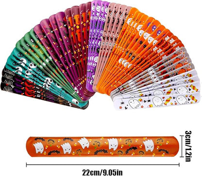 VEYLIN 48 Pieces Halloween Slap Bracelets for Kids, 12 Styles Snap Bracelets Bulk Halloween Giveways for Kids Slap Bracelets Party Favors