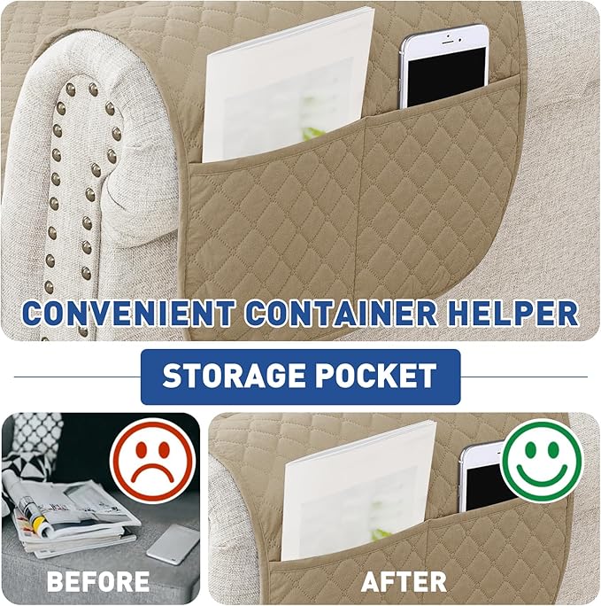 XINEAGE Oversized Sofa Cover Waterproof Couch Covers for 3 Cushion Couch, Soft Washable Slipcover with Pockets & Non-Slip Elastic Straps, Dog Pets Proof Thick Furniture Protector (XL-Sofa, Khaki)