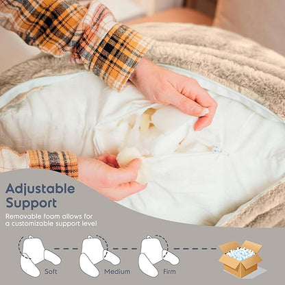 Nestl Fur Reading Pillow, Stylish Back Pillow for Bed Sitting Up, Faux Fur Bed Chair Pillow with Arms, Reading Pillows for Sitting in Bed Adult & Kids, Sit Up Back Support Pillow for Bed Rest - Linen