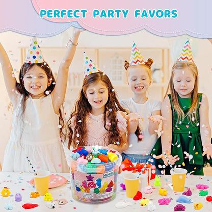 100 Pack Mochi Squishy Toys, Party Favors for Kids 4-8-12,Birthday Gifts Treasure Box Classroom Prizes Goodie Bag Stuffers, Mini Squishy Fidget Toys, Carnival Prizes in Bulk