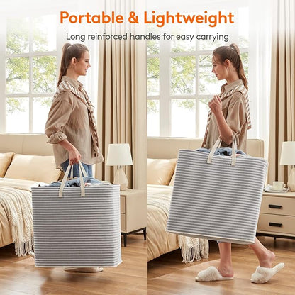 Lifewit 3 Pack Laundry Basket 90L Each, Collapsible Clothes Hamper with Reinforced Handles, Freestanding Waterproof Design for Bedroom and Laundry Room, Grey 270L Total