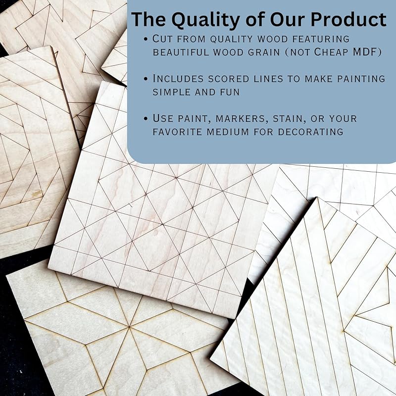 Oversized Unfinished Barn Quilt Square Wooden Sign for Painting, Country Decor Wall Art Quilts Blocks DIY Paint Crafts (18 inches, Rail Fence) AVTRBoutique