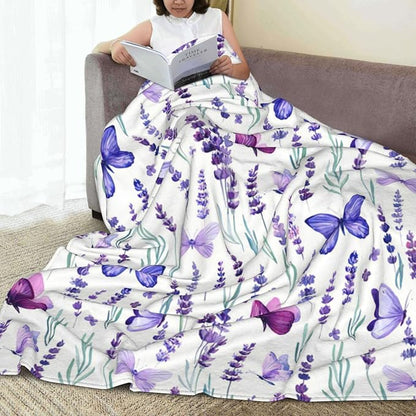 Purple Lavender Floral Flowers Butterfly Throw Blanket Gifts for Girls Boys Men Women Ultra Soft Warm All Season Decorative Fleece Blankets for Bed Chair Car Sofa Couch Bedroom 50"X60"