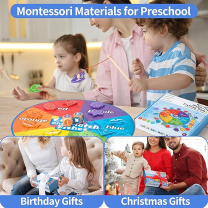 Montessori Toy for Toddlers 1-3, Fine Motor Skill Wooden Magnetic Fishing Game for Year Old Kids, Early Learning Color and Shape Sorter Toys for Ages 2-4 Girls Boys Preschool Educational Gift