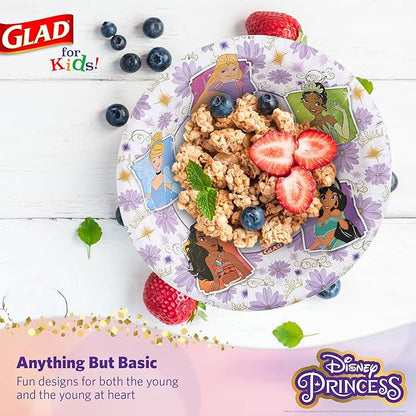 Glad for Kids Disney Princess 12oz Paper Bowls Disney Princess Paper Bowls, Kids Bowls, Kid-Friendly Paper Bowls for Everyday Use, 12oz Paper Bowls 40 Ct