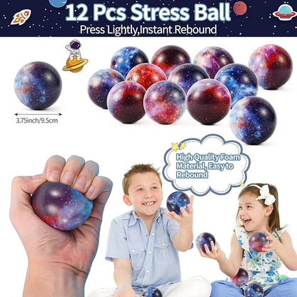 LiYiQ 87 Pcs Space Party Favors With Space Stress Balls Space Necklace Space Stamps Slap Bracelets Keychains Space Temporary Tattoo Stickers and Gift Bags For Kids Space Birthday Party Supplies