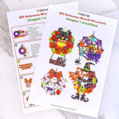 Winlyn 12 Sets Halloween Wreath Signs Decorations DIY Halloween Craft Kits Fall Kids Crafts Art Sets Ghost Spider Web Witch Hat Pumpkin Foam Stickers Arts and Crafts for Kids Home Classroom Activities
