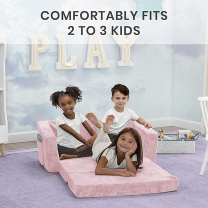 Serta Perfect Sleeper Extra Wide Convertible Sofa to Lounger - Comfy 2-in-1 Flip Open Couch/Sleeper for Kids, Pink