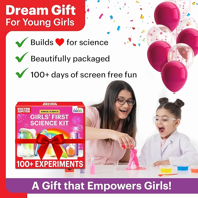 Doctor Jupiter Girls First Science Experiment Kit for Kids Ages 4-5-6-7-8| Christmas, Birthday Gift Ideas for 4-8 Year Old Girls| STEM Learning & Educational Toys