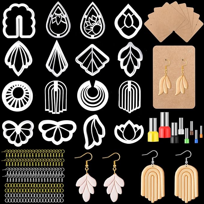 Kajaia 114 Pcs Polymer Clay Earring Cutters Bohemian Flowers Leaf Polymer Clay Earring Cutters Set Jewelry Making Supplies for Women Craft DIY
