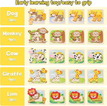 Wooden Toddler Puzzles for 1,2,3 Years, 5-Pack Animal Shape Puzzles for Kids 2-4, Montessori Educational Learning Toy Birthday Gifts for Boys and Girls