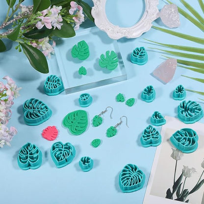 ORIGACH 14 Pcs Monstera Leaves Clay Cutters, Leaves Shape Tropical Plants Themed Polymer Clay Cutters for Earring Jewelry Making