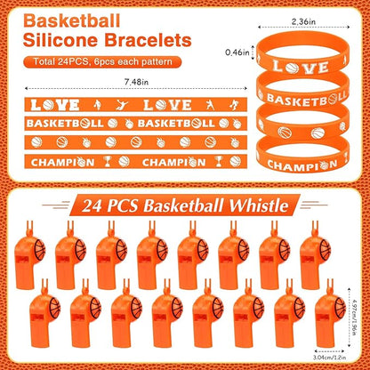 Aoriher 194 Pcs Basketball Party Favors Set Sport Silicone Bracelet Sport Car Keychain Whistle for Girls Boys Birthday Gifts Sport Themed Party Supplies