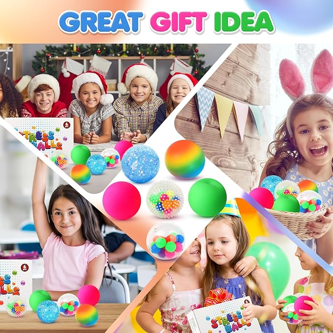 6 Set Squishy Sensory Stress Squeezing Balls forAdults: Best Calming Tool to Relieve Anxiety, Vent Mood and Improve Focus, Easter Basket Stuffers for Kids, Goodie Bag Stuffers