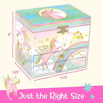 Musical Unicorn Jewelry Box for Girls - Kids Music Box with Spinning Unicorn, Unicorn Birthday Gifts for Little Girls, Jewelry Boxes, 6.8 x 5.3 x 6 in - Ages 3-10