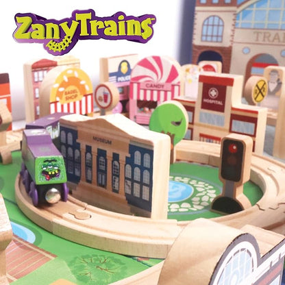 20 Pc Wooden City Play Set - Wooden Town Buildings and Street Signs for Play Mats, Toy Cars and Trains - Educational Preschool Track Accessories - Community Helpers Stacking Blocks Learning Toddler