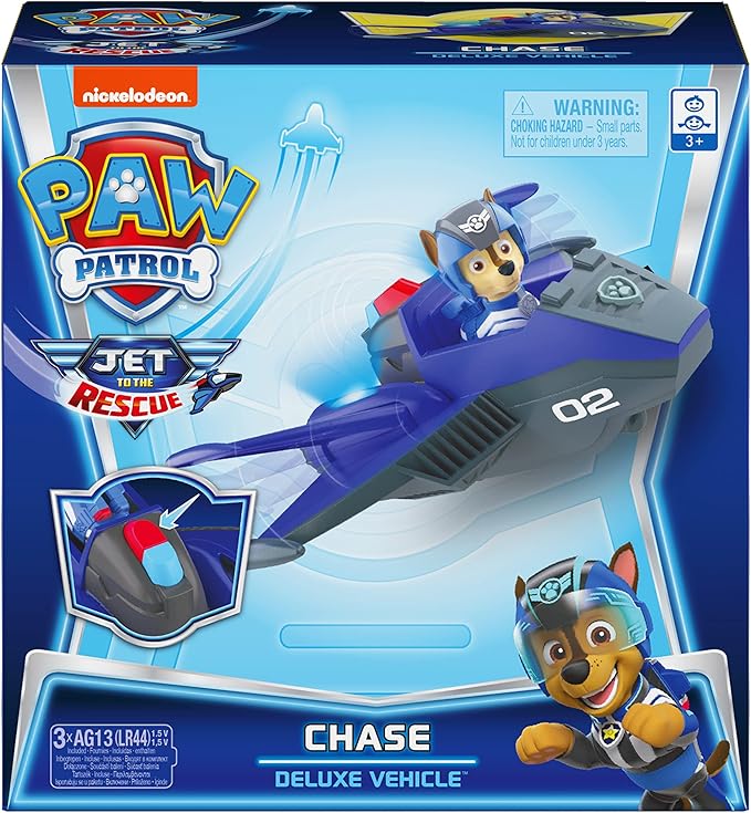 Paw Patrol, Jet to The Rescue Chase’s Deluxe Transforming Vehicle Toy with Lights and Sounds