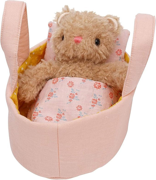 Manhattan Toy Moppettes Bea Bear Stuffed Animal Nurturing Playset with Bear Plush Toy, Fabric Bassinet, Blanket & Pillow