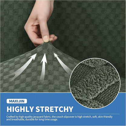 MAXIJIN 3 Piece Stretch Couch Covers for 2 Cushion Couch Sofa Slipcovers with 2 Extra Large Seat Cushion Couch Jacquard Loveseat Sofa Couch Cover for Dogs (2 Cushion Sofa, Army Green)