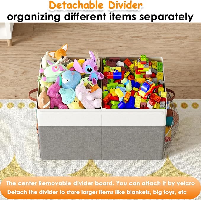Large Toy Storage Box with Lid Upgraded Toy Storage Chest Organizer with Divider Foldable Toy Bin for Kids Boys Girls Playroom Nursery Bedroom (25"x13"x16")