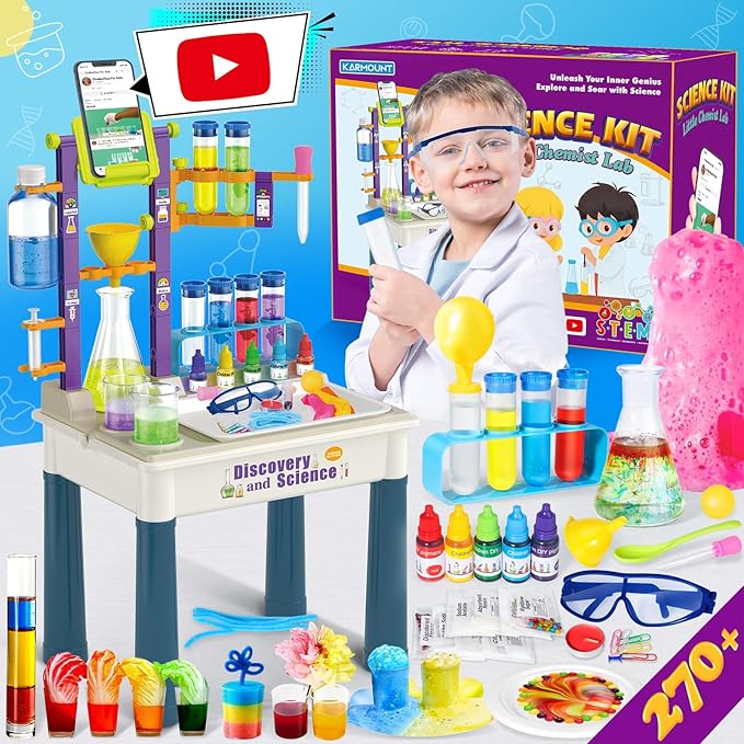 YouTube Video Tutorial 270 Science Kits Toys with Experiments Table, STEM Homeschooling Educational Lab, Scientific Chemistry Set, Ideal for Children Girl Boy